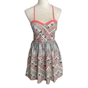 American Rag Babydoll Floral Dress Coral Blue Boho Crochet Fit Flare Women M NWT
